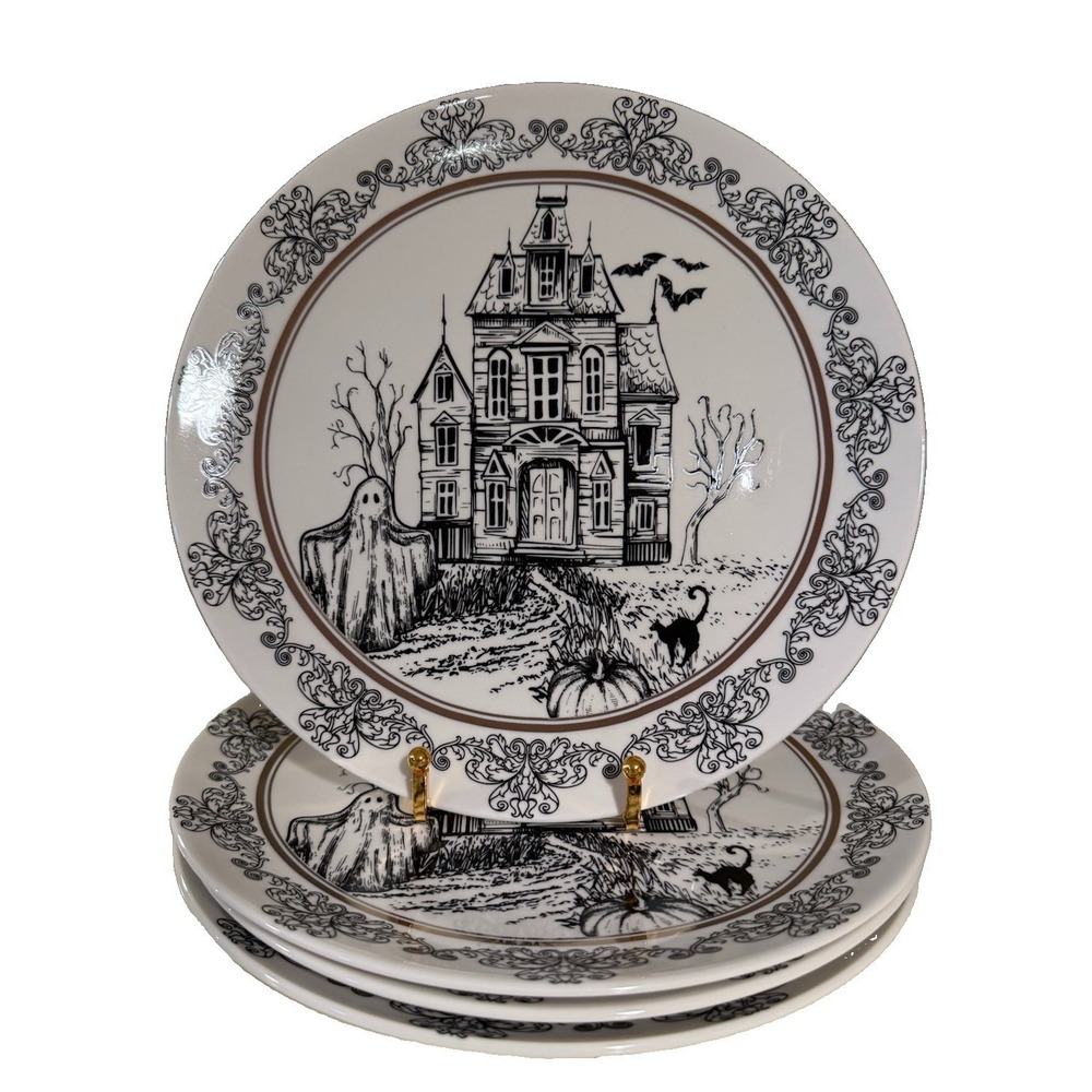 Set of 4 NEW 10 Strawberry Street Haunted House 10 1/2" Dinner Plates